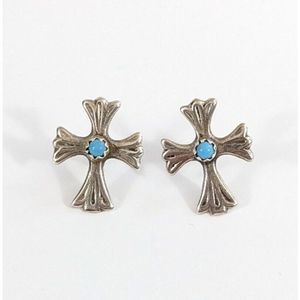 Sterling Silver Native American Cast Cross Studs Turquoise